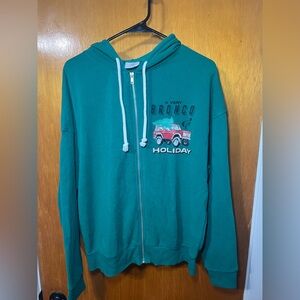 Ford Bronco Full Zip-Up Graphic Hoodie-Green Small Unisex Holiday
